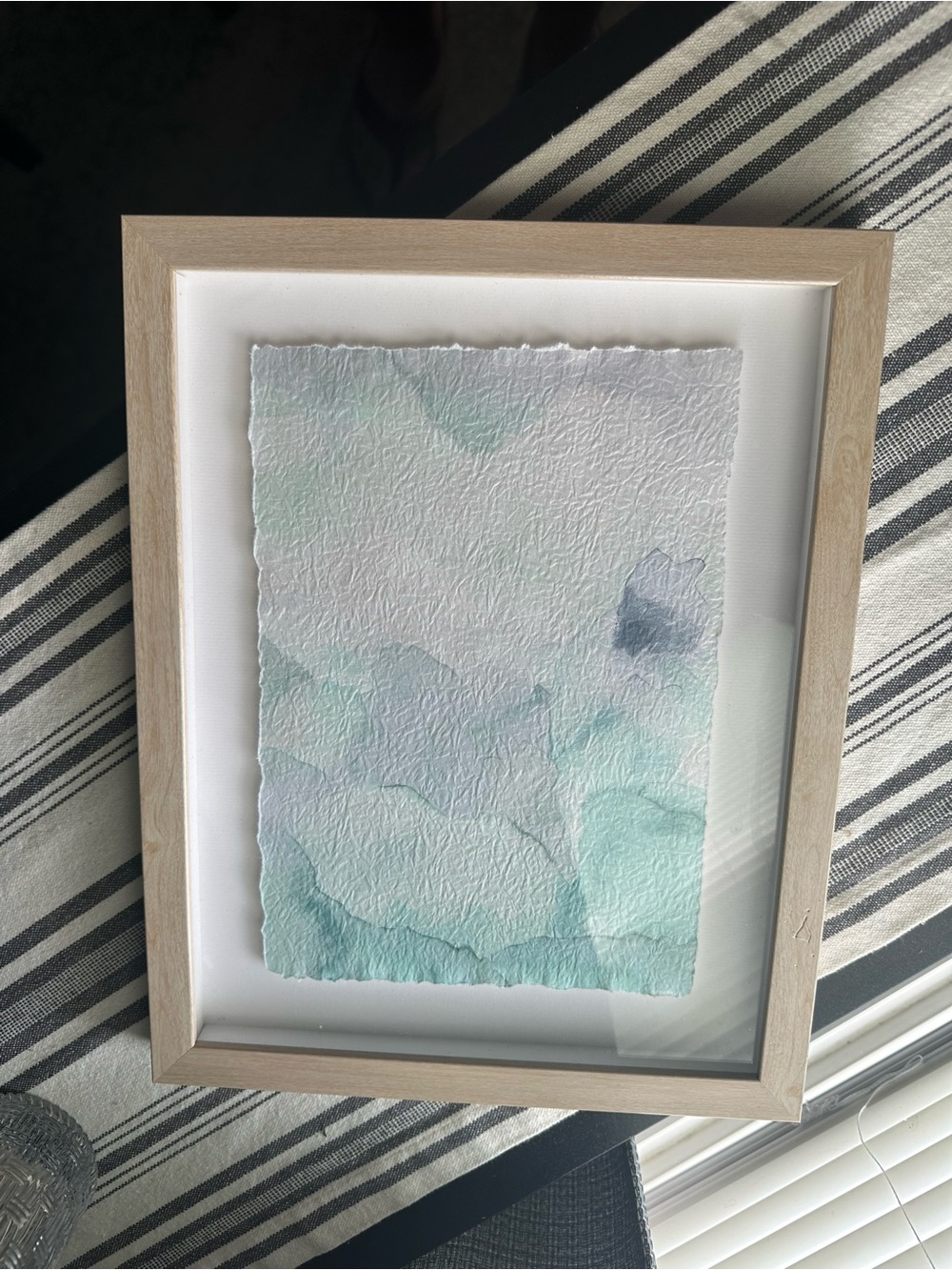 Framed Abstract Watercolor Wall Art in Mint Green and Light Blue